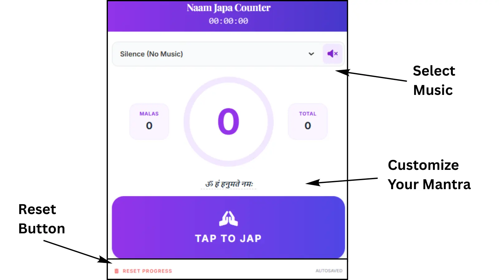 Screenshot of the online japa counter tool in use